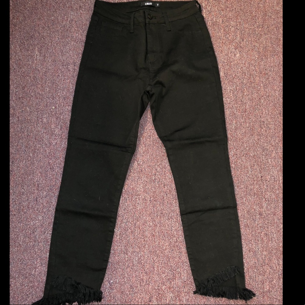 Cleo brand black jeans with fringe detail! (High-waist)